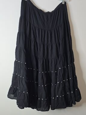 Vintage 100% Cotton Sequin Black Tiered Maxi Skirt